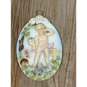 Lipper & Mann Vintage 6" Mounted Wall Porcelain Cherub Angel Figurine